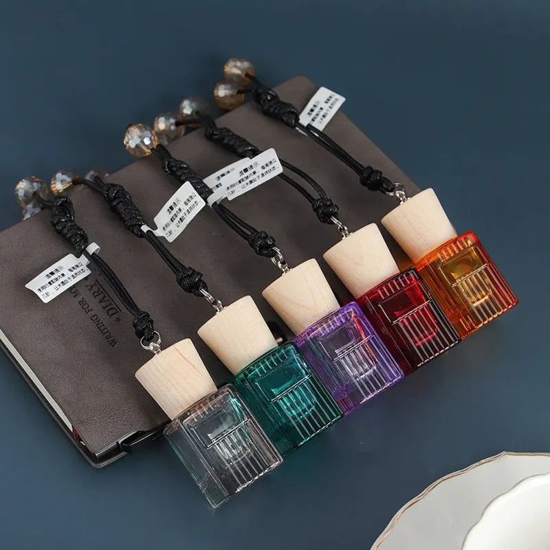 Luxury 10ml Candy Color Perfume Pendant Car Air Freshener Diffuser Hanging Glass Fragrance Bottle Square Perfume Bottles