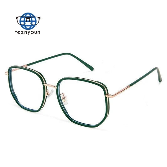 Teenyoun Fashion Personality Custom Women Eyeglasses Retro Large Square Frame Myopia Anti Blue Light Blocking Glasses