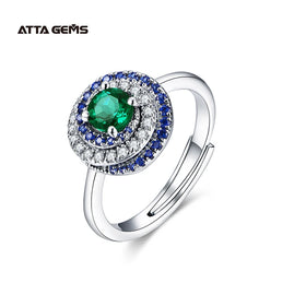 Unique Grace Design Jewelry Silver Plated Zambian Emerald Round Cut Rings Surround Blue Sapphire Luxury 925 Silver Rings