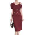 New Arrival Summer Casual Solid Pencil Dress for Women Elegant Office Dress with Button Decoration Ladies' Working Dress