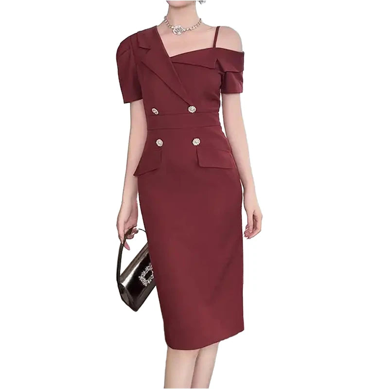New Arrival Summer Casual Solid Pencil Dress for Women Elegant Office Dress with Button Decoration Ladies' Working Dress