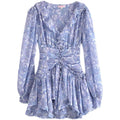 2025 Boho Print Mini Pleated V-neck Women's Summer Floral Wrap Dress Elegance Flare Casual  Dress Ladies Dresses