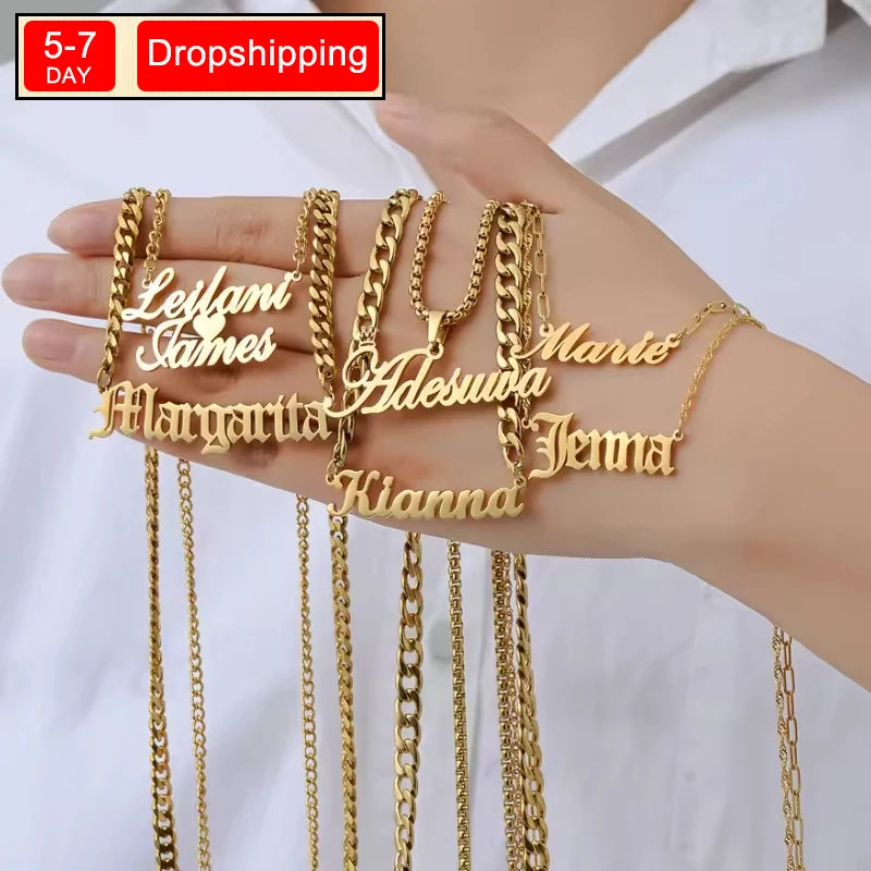 New North Personalised Custom Name Necklace Jewelry Waterproof Stainless Steel Custom Logo Pendant Necklace Gift for Women Men