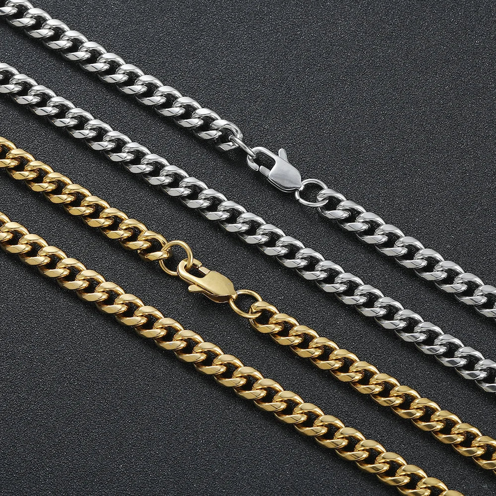 Hip Hop Cuban Link Thick Miami Curb Chain Stainless Steel 18K Gold Plated Necklace for Men