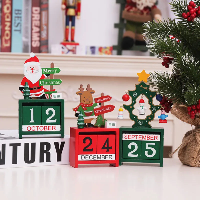Boxwood Tree Advent Calendar Home Decor Perpetual Calendar Decorative Blocks Desktop Clock Diy Christmas Countdown