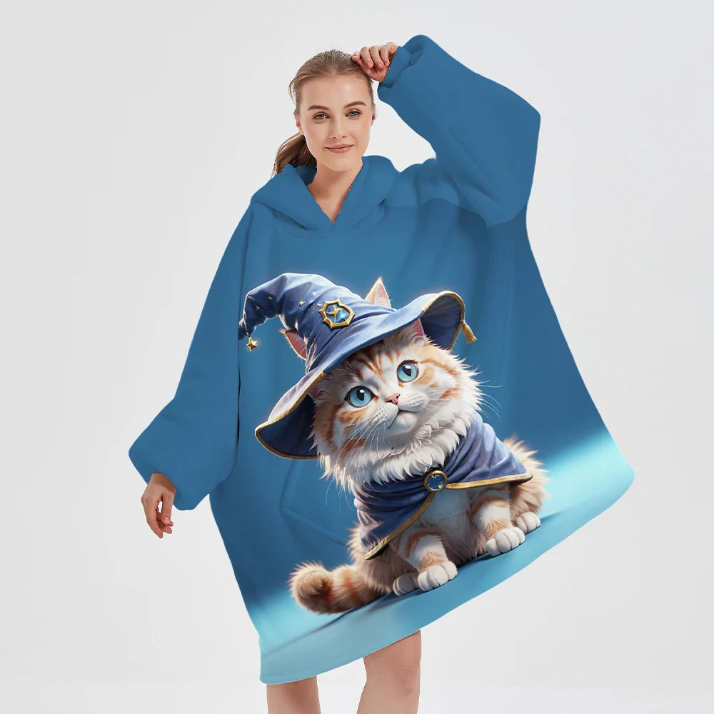Manufacture New Position Printing Anime Wearable Sherpa Fleece Flannel Plus Size Oversized Hoodie Blanket Wearable