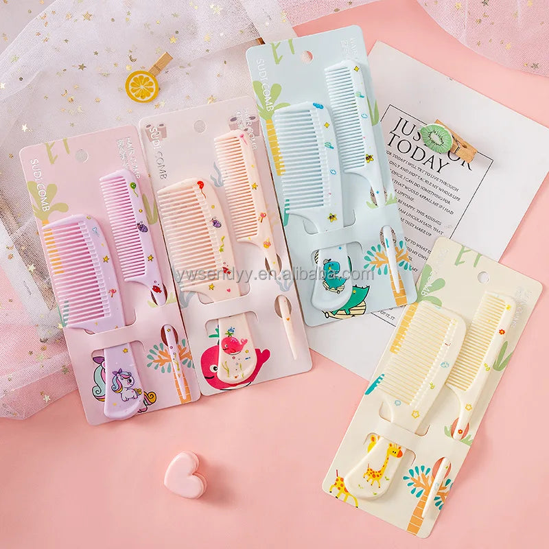 Fashion Cartoon Printed Colorful Plastic Hair Brush Combs Kids Children Cute Comb Sets Hairdressing Tools