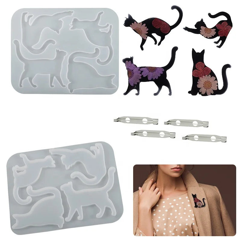Animal Keychain Silicone Mold Cats Epoxy Resin Pendant Brooch Mold