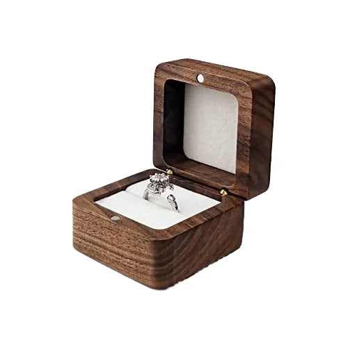 Square Wedding Wooden Jewelry Ring Box With Magnetic Lid Mini Engagement Custom Packaging Engagement Price Walnut Wood Ring Box
