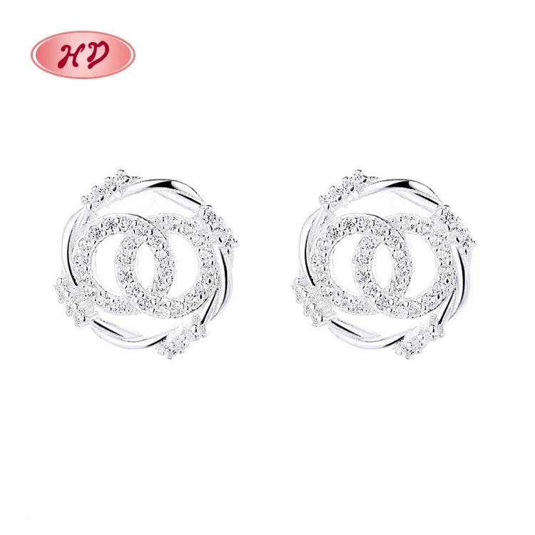 Fine Jewelry Cc Shaped 925 Sterling Silver Cubic Zirconia Jewelry for Women