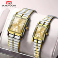 VA VA VOOM New Design Luxury Paired Stainless Steel Band Rectangle Case Quartz Watches Wholesale Diamond Business Couple Watch