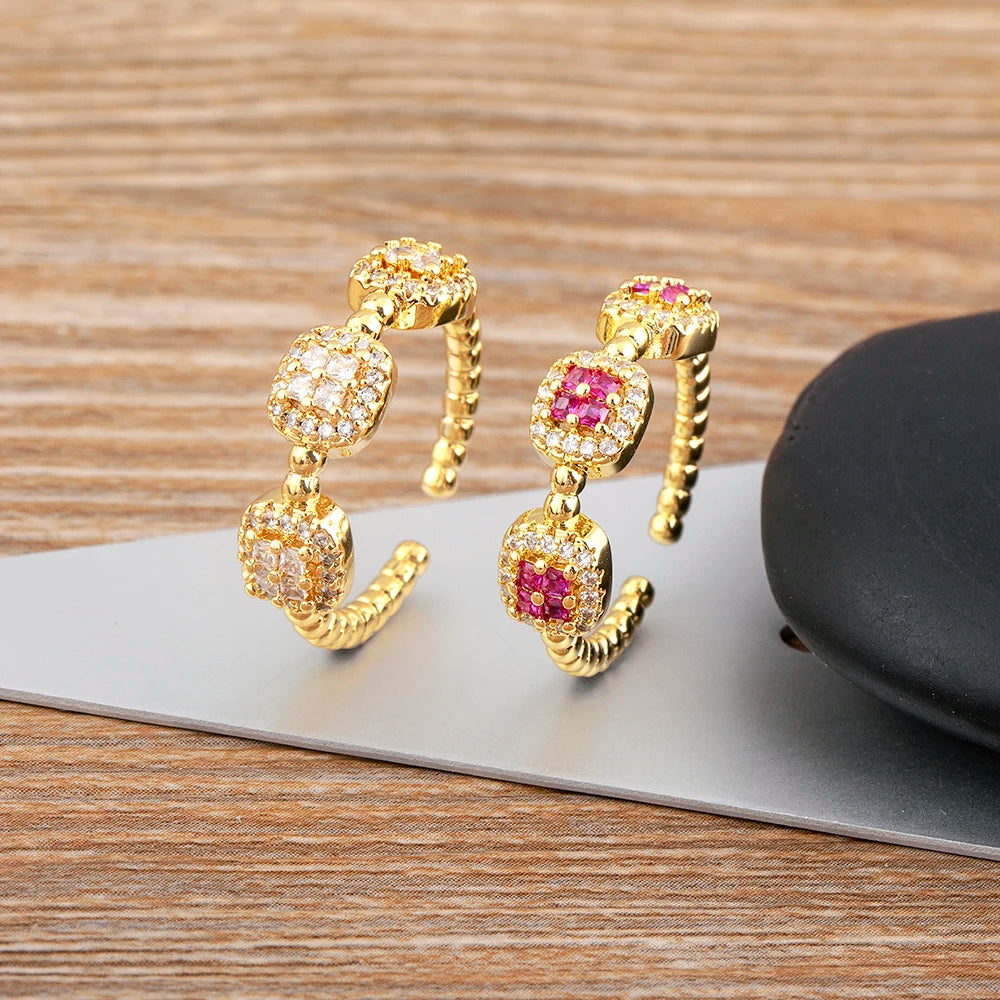 QIKU Geometric Square Rhinestone Adjustable Rings Cubic Zirconia Copper Opening Jewelry Accessories Gift Wholesale Dropshipping