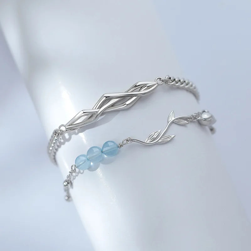 BASQUESUN Factory Wholesale Tulip Couple Fashionable Sweet Blue Bead Flower and Lovesickness Tree Simple Temperament Bracelet