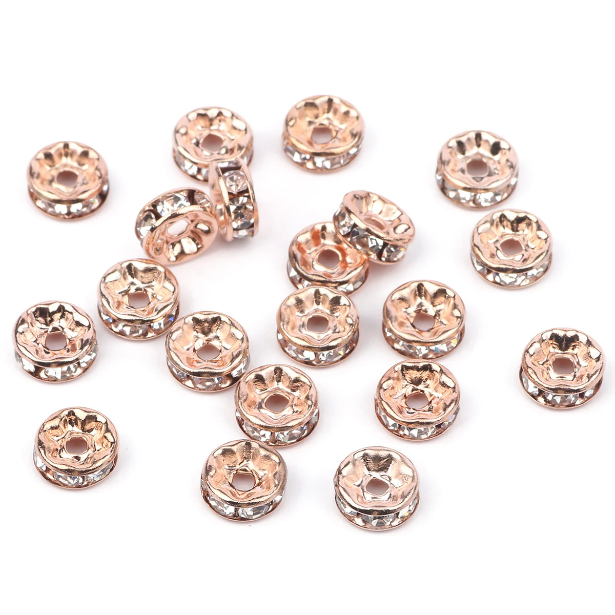 Wholesale 50pcs/bag 4/6/8/10mm Metal Crystal Rhinestone Rose Gold Rondelle Spacer Beads for Jewelry Making KUOYU Brand China MegaBDM
