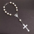 Religious Catholic Pray Rosary Beaded Bracelet Silver Plated Zinc Alloy Imitation Pearl Unique Cross Pendants Jesus