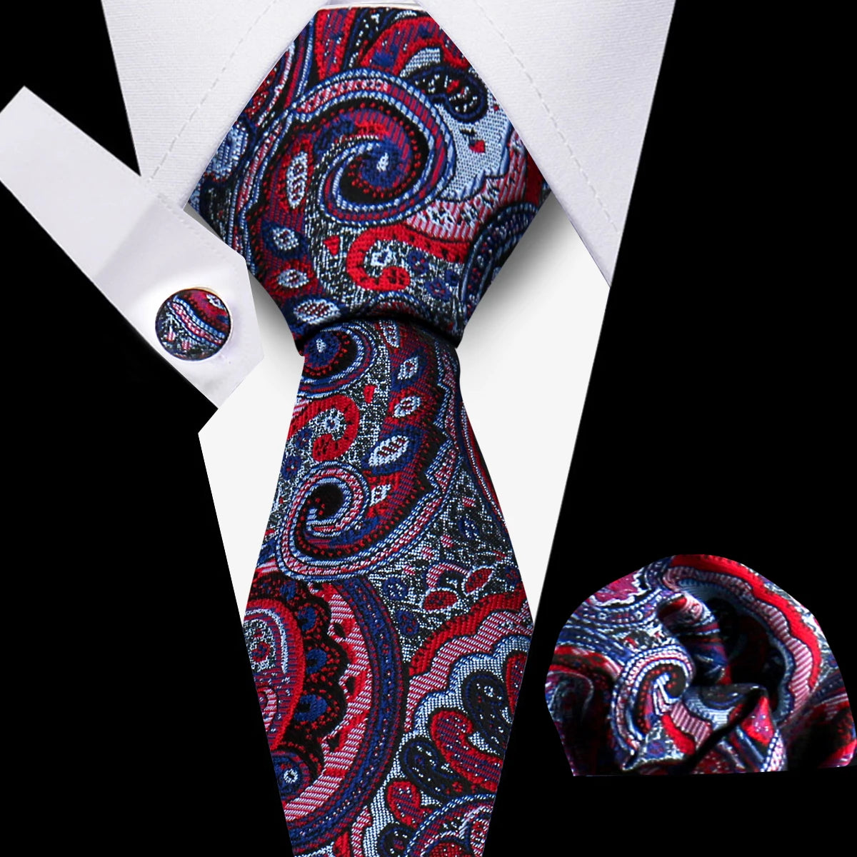 36 Styles Men's Tie and Pocket Square Set Red Paisley Plaid Striped Necktie Set for Men Cufflinks Suit Gift Wedding