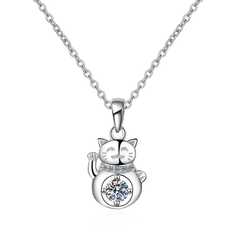 New S925 Sterling Silver Moissanite Necklace Fortune Diamond Fortune Cat Necklace Factory Direct Wholesale