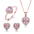 925 Sterling Silver Rose Gold Plated Zircon Heart Cut Engagement Anniversary Gift Jewelry Set with Ring Earrings Necklace