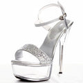 Silver Stiletto 15 cm Pole Dance High Heels Banquet Queen Platform Sandals Fashion Large Leaky Toe Buckle Shoes