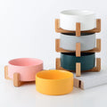 Manufacturer Wholesale Multi Colors Ceramic Wooden Frame Pet Cat Dog Bowl Elevated Ceramic Pet Bowl