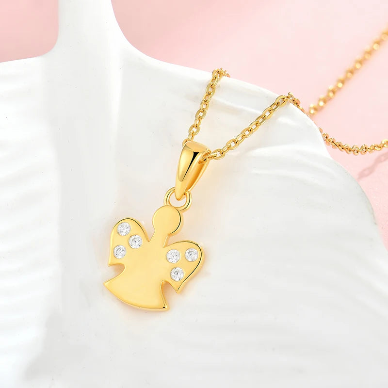 925 Sterling Silver 18k Gold Plated Love Guardian Angel Wing Heart Pendants Necklace Jewelry Zirconia Charms for Girls Women