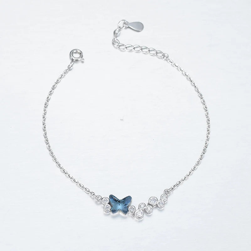 RINNTIN SWB02 Fashion 925 Sterling Silver Bracelet with Crystal Charm Butterfly Rhodium Plated Bangles for Parties Engagements