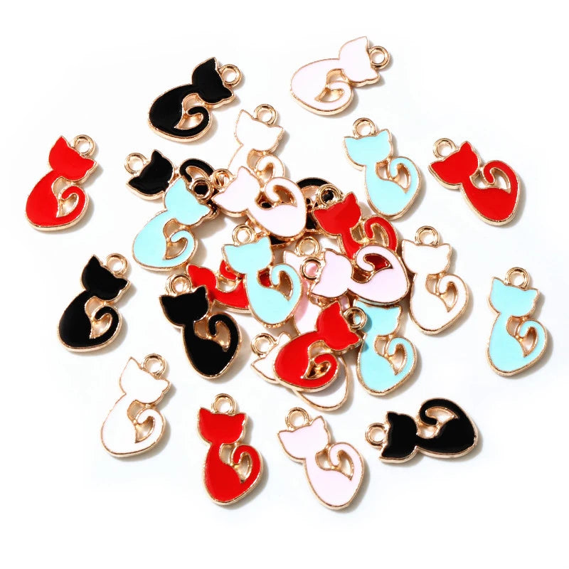30Pcs 8*15mm  Alloy Metal KC Gold Drop Oil Small Cat Charms Animal Pendant for DIY Bracelet Necklace Jewelry Making