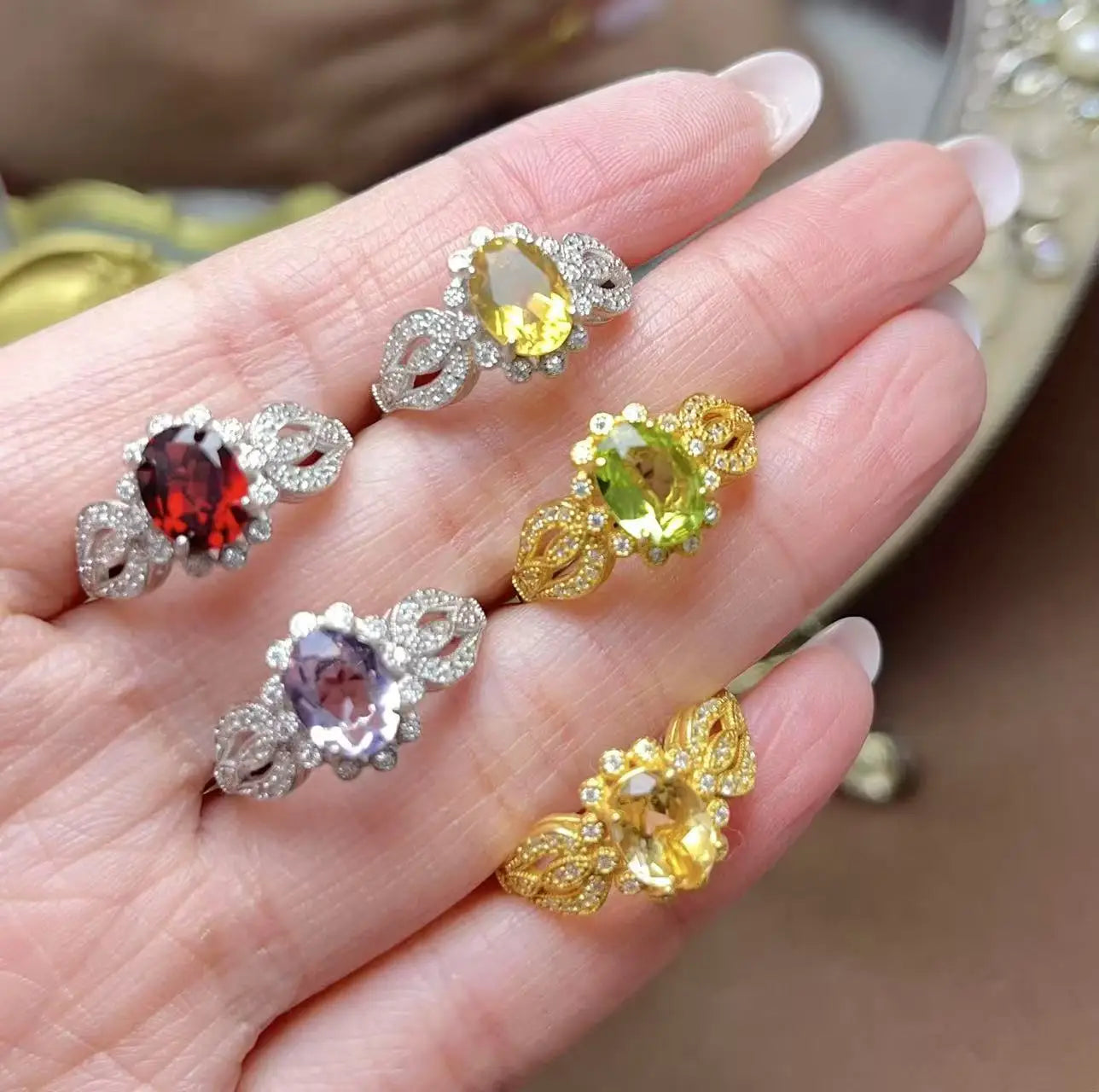 Hot Popular Ladies Wedding Rings 925 Sterling Silver with Natural Gemstone Classic Style Oval Cut Diamond for Parties