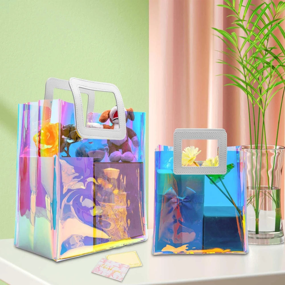 Custom Iridescent Holographic Birthday Wedding Teenage Party clear PVC Small Mini Gift Bag in Bulk