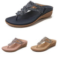 Hot Selling Women's Summer Fashion Shoes Retro Floral Beaded Rhinestones Versatile Soft Comfortable Large Slip-On Breathable