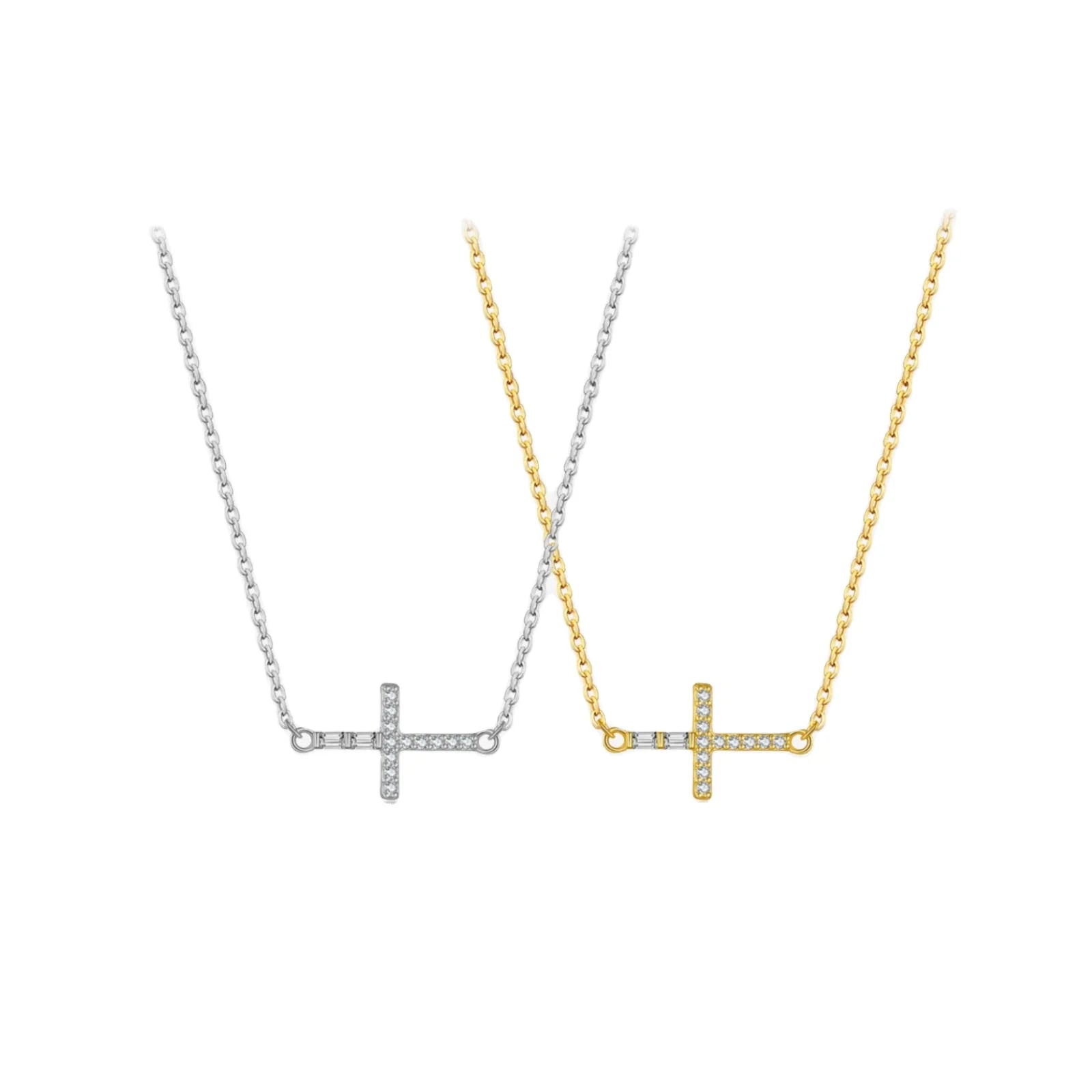 FUAMAY Dainty Woman Cross Pendant Necklace Trendy Baguette Stone Jesus Crucifix Rhodium Plated Zircon for Wedding