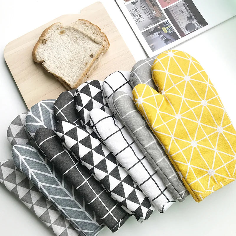 Cotton Linen Grid Insulation Gloves Anti-scalding Microwave High Temperature Resistant Kitchen Household Baking Oven Mitt
