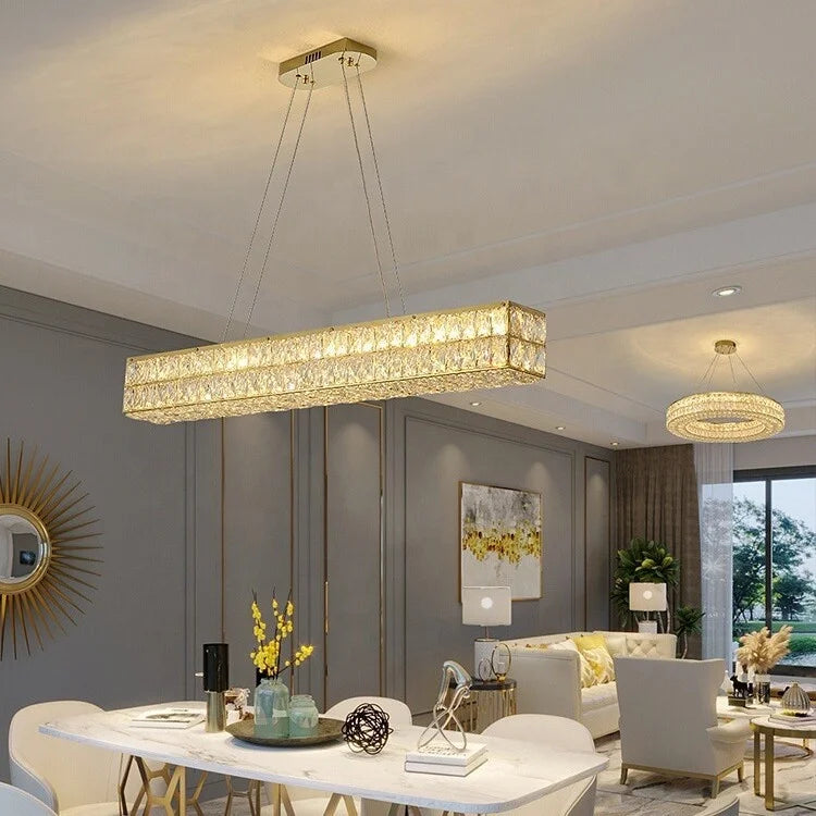 Golden Long Crystal Restaurant bar Chandelier Duplex Building Lustre Illumination Lighting