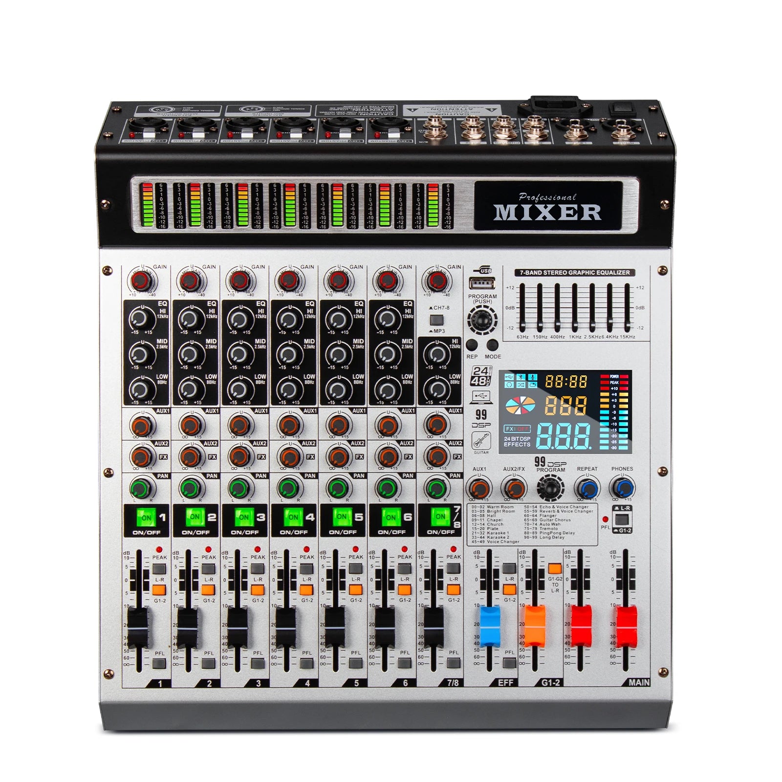 Biner TX-8 Professional Audio Mixer 8-Channel Mixing Console with 99 DSP Digital Effects