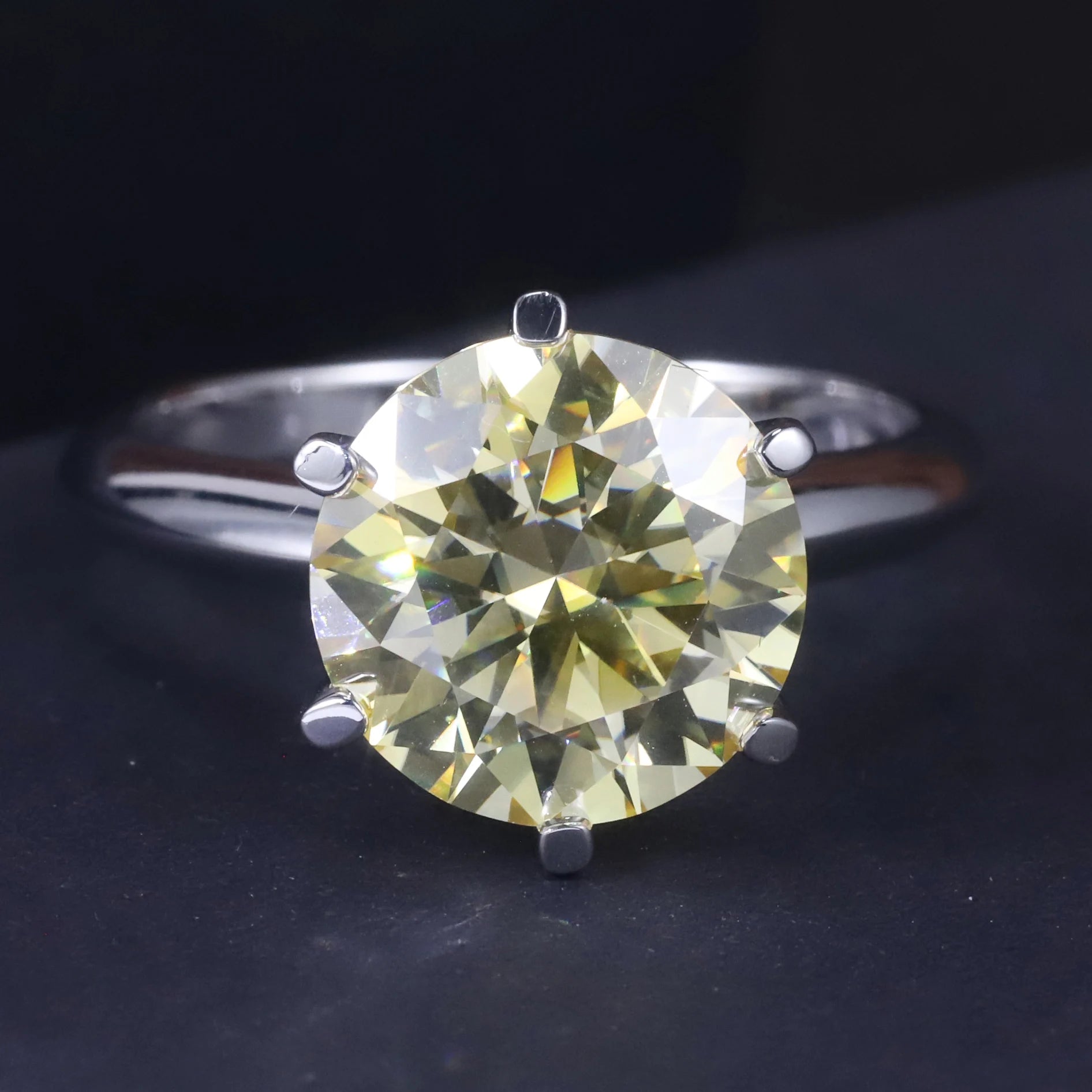 Abiding Jewelry Rose Gold Custom Plated D Yellow Color Diamond 925 Sterling Silver Round Solitaire 5 Carat Moissanite Ring
