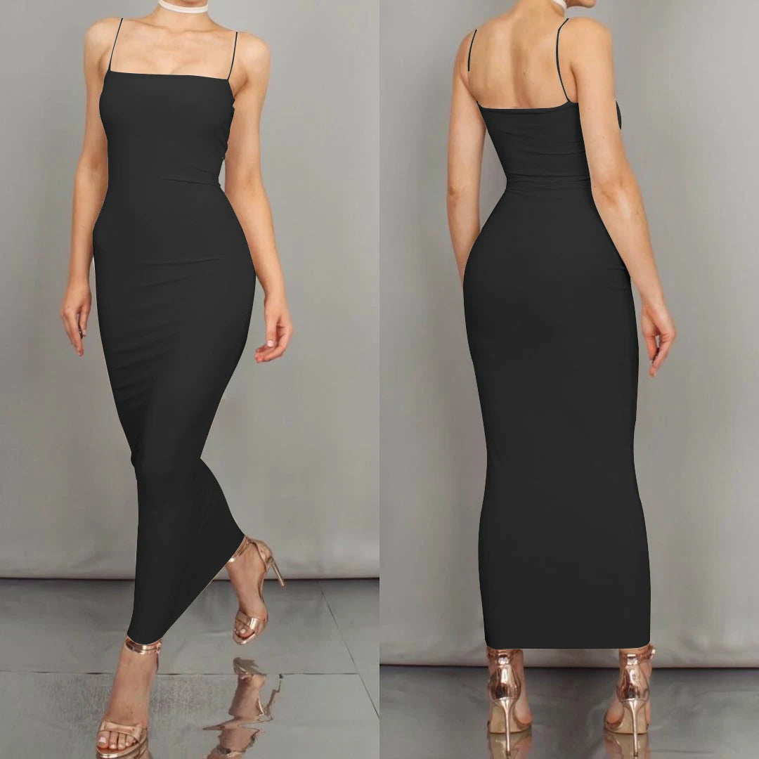 European American High-End Halter Long Party Dress for Women Elegant Formal Style Solid Pattern XL Size for Club Occasions