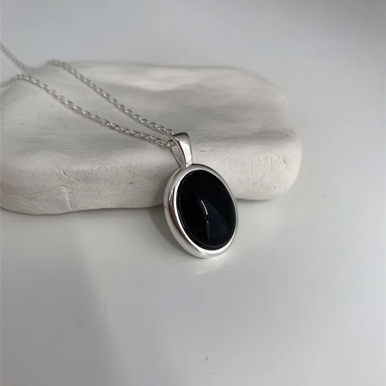 Fashion Necklace 2023 Trendy 925 Sterling Silver Black Onyx Oval Necklace Jewelry