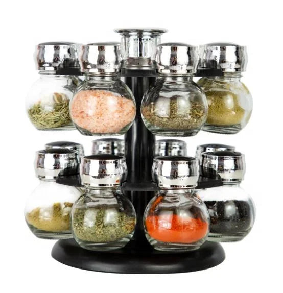 Spice and Herbs Storage Containers Bottle Rotating Spice Jar Rack Set with Plastic Revolving Storage Holder Stand