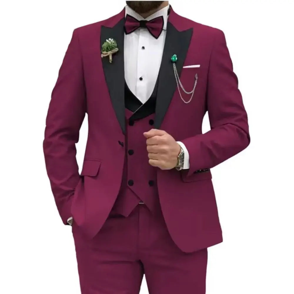 Three Piece Set Men's Suit Pants+Vest+Blazer Plus Size Wedding Suit for Groom Men Business Suit