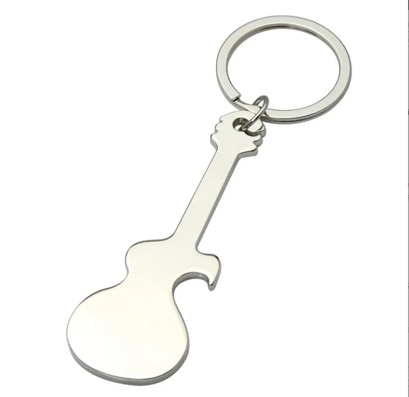 Fashionable Stainless Steel Guitar-Style Beer Bottle Opener Keychain with UV Printing