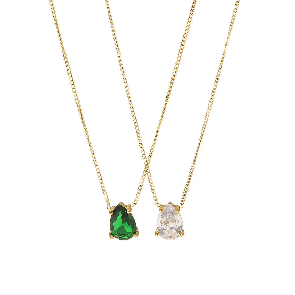 Fashion New Style 18K Gold Plated Stainless Steel Necklace Cubic Zircon Teardrop Diamond Pendant Link Necklace