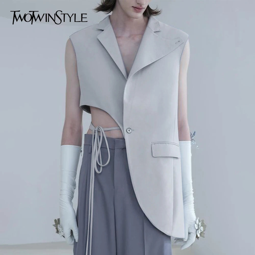 TWOTWINSTYLE Women Coat Boutique Casual Loose Irregular Design Sense Small Group Tank Top Women's Vest
