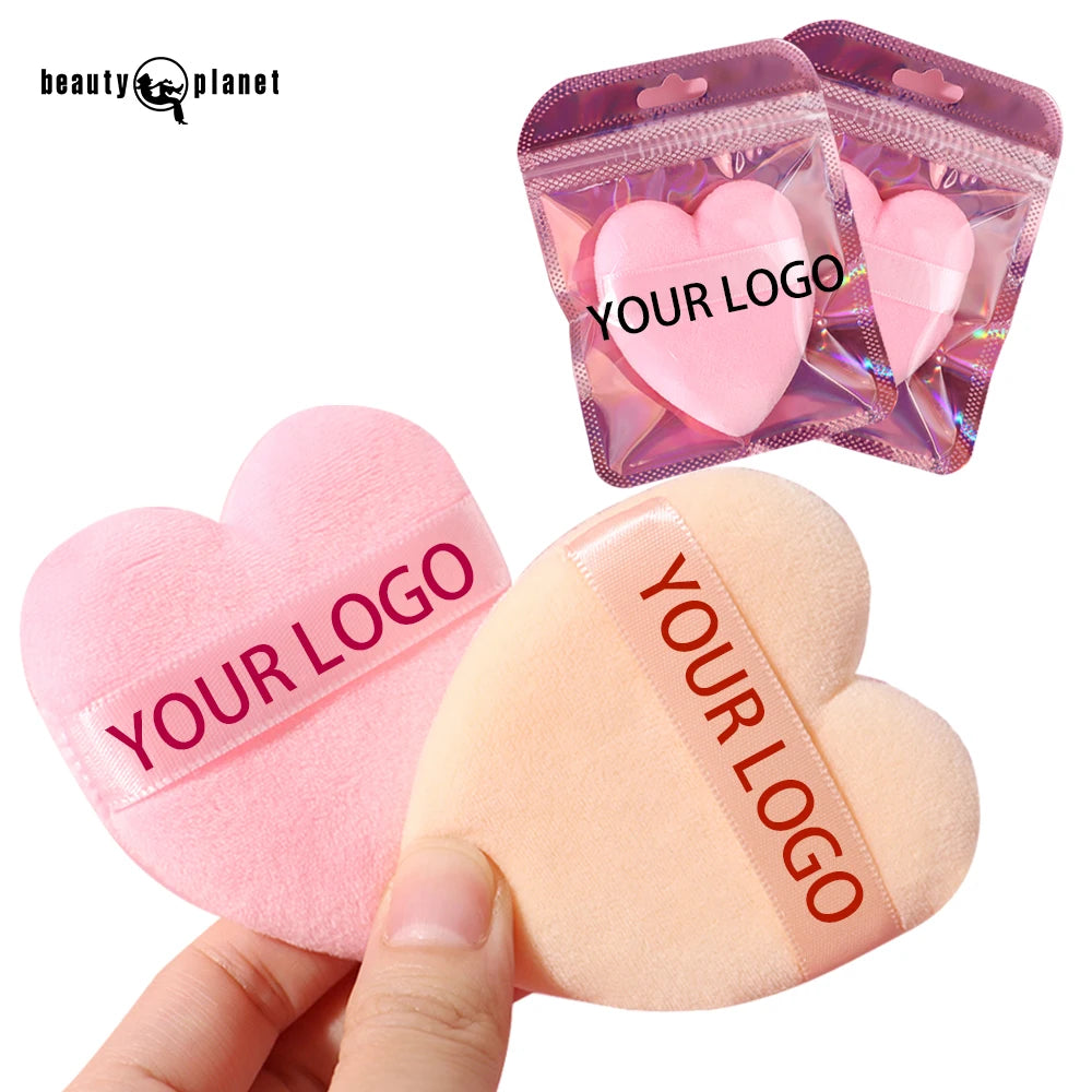 Beauty Planet Private Label Best Selling Heart Makeup Sponge Custom Printed Sponge Velvet Powder Puff Customized Powder Puffs