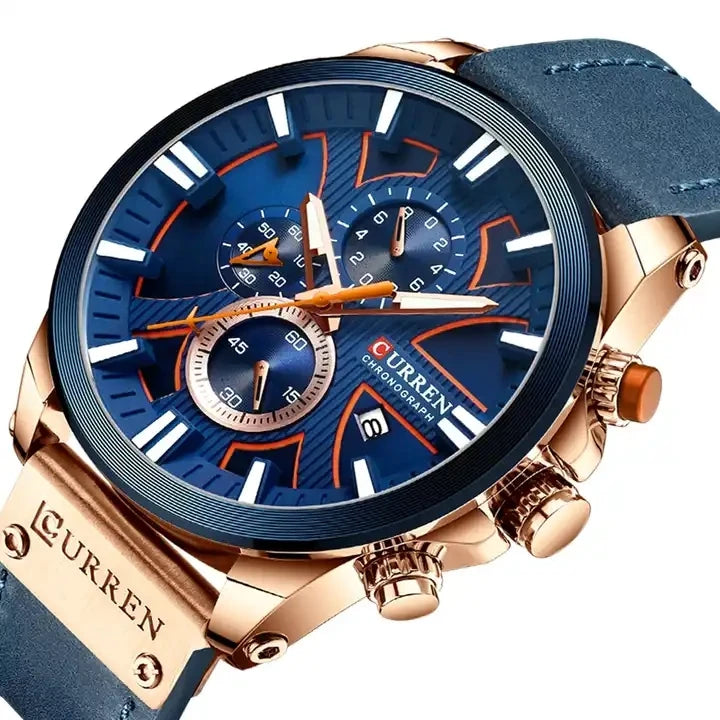 CURREN 8346 Man WristWatch Chronograph Calendar Sport Men Watch   Top New Luxury Blue Genuine Leather Male Clock Gift