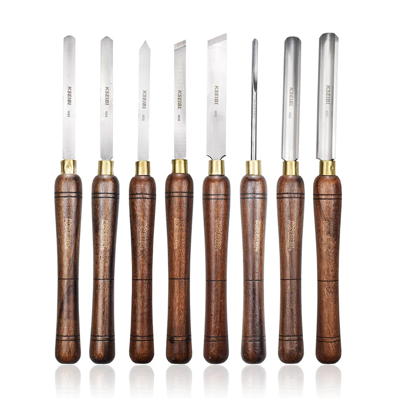 KSEIBI Wood Truning Chisel Set Wooden Handle 8-PC. Wood Craving Chisel Set Woodworking Tool