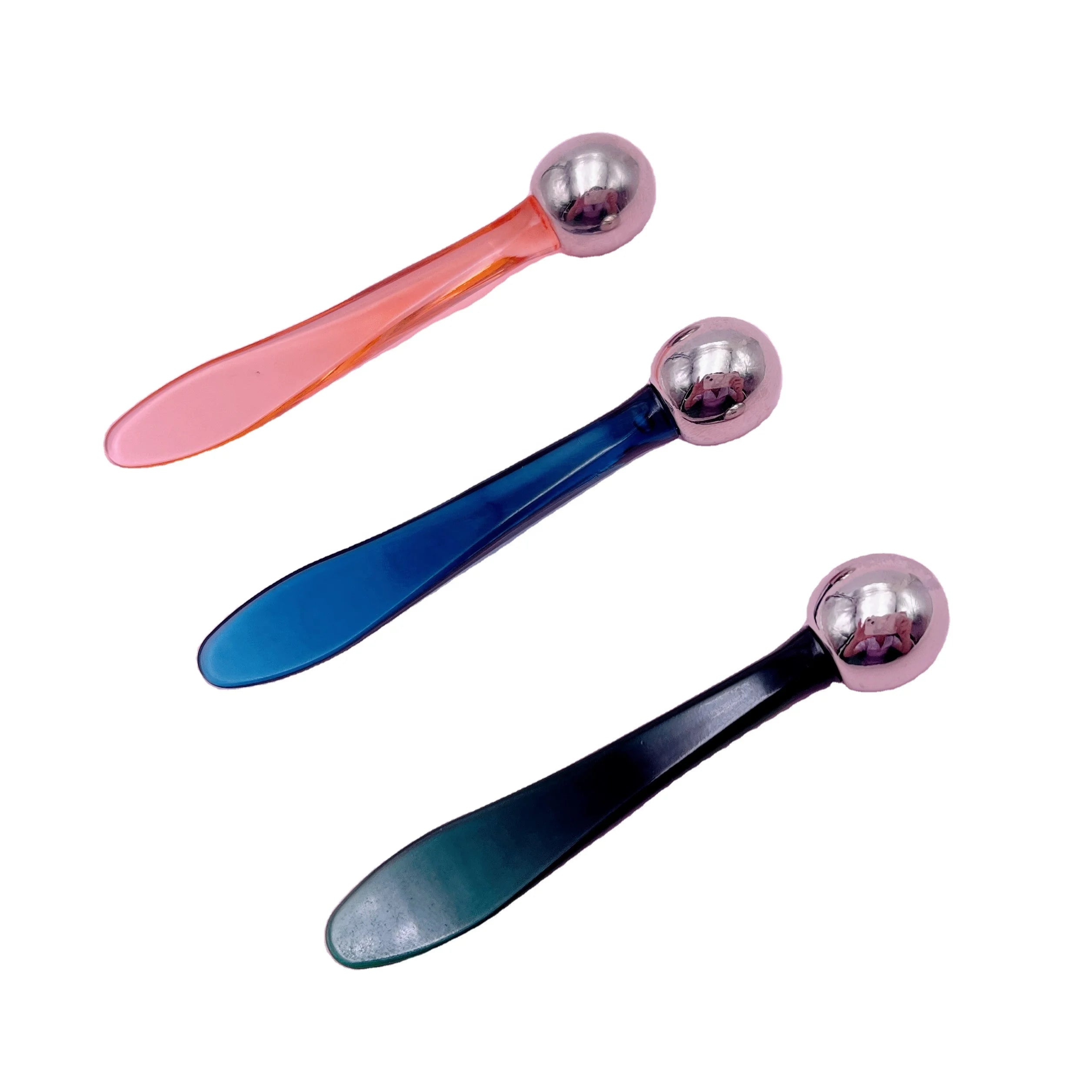 Wholesale Makeup Applicator Eye Cream Mixing Metal Ball Massage Stick Plastic Face Spoon
