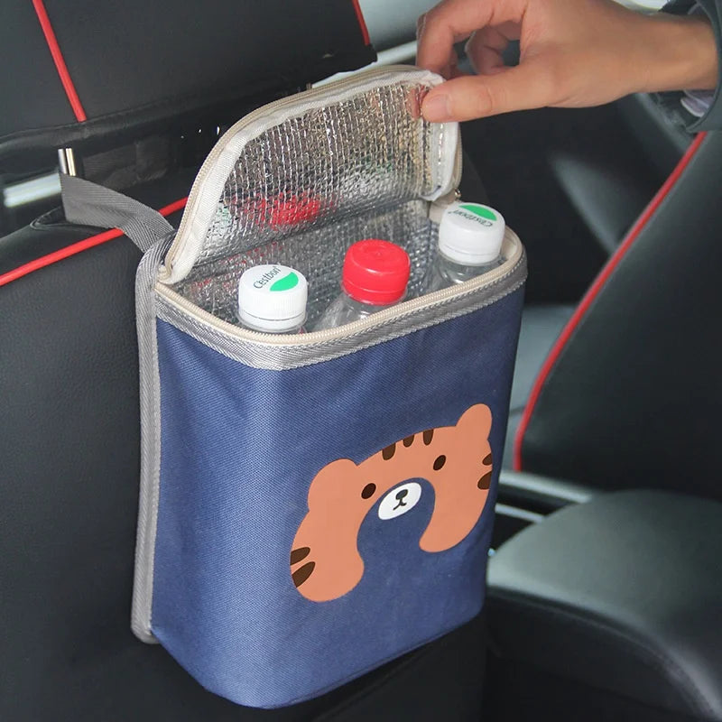 Factory Wholesale Fold Cartoon Car Seat Back Ice Bag Insulation Cooler Storage Hanging Bags Car Trunk Organizer with Cooler Bag