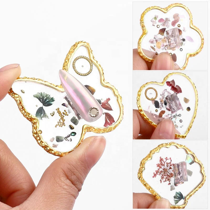 Embroidery Butterfly Dry Flower Agate Nail Tips Holder Practice Display Stand Nail Art Polish Display