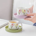 French Creative Ceramic Tulip Coffee Cup and Saucer Exquisite Flowers Afternoon Tea Cup Set