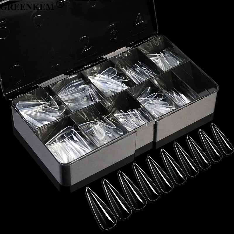 600Pcs/Box Artificial Nail Tips Extra Long Medium Short ABS Clear Coffin Square Almond Stiletto Full Cover Traceless Nail Tips